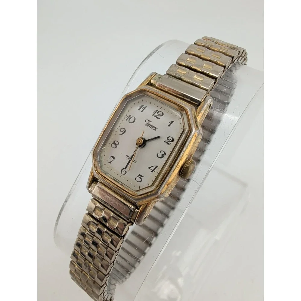 Vintage Timex Women's Watch 17mm Case Gold Stretch Band- New Battery